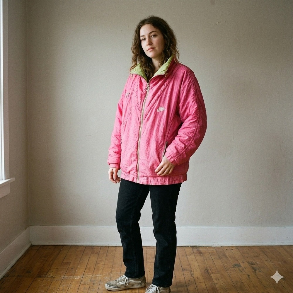 Vintage 90s Nike Jacket Womens XL Pink Oversized Windbreaker Gorpcore Barbiecore